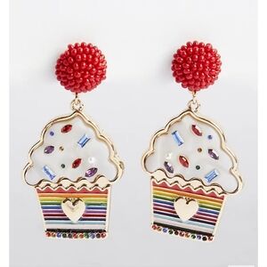 🆕️🧁🌈ALWAYS PROUD RAINBOW CUPCAKE EARRINGS - GOLD TONE🌈🧁